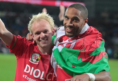 131015 - Wales v Andorra - UEFA European Championship Qualifiers - Jonathan Williams and Ashley Williams of Wales celebrate