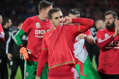 131015 - Wales v Andorra - UEFA European Championship Qualifiers - Aaron Ramsey of Wales celebrates