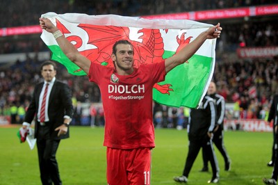 131015 - Wales v Andorra - UEFA European Championship Qualifiers - Gareth Bale of Wales celebrates
