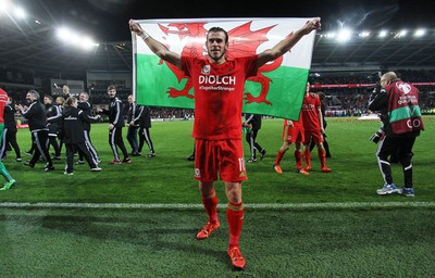 131015 - Wales v Andorra - UEFA European Championship Qualifiers - Gareth Bale of Wales celebrates