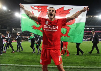 131015 - Wales v Andorra - UEFA European Championship Qualifiers - Gareth Bale of Wales celebrates