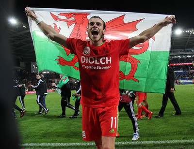 131015 - Wales v Andorra - UEFA European Championship Qualifiers - Gareth Bale of Wales celebrates