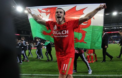131015 - Wales v Andorra - UEFA European Championship Qualifiers - Gareth Bale of Wales celebrates