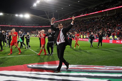 131015 - Wales v Andorra - UEFA European Championship Qualifiers - Wales Manager Chris Coleman celebrates