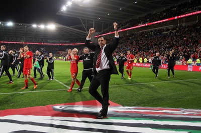 131015 - Wales v Andorra - UEFA European Championship Qualifiers - Wales Manager Chris Coleman celebrates