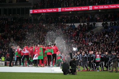 131015 - Wales v Andorra - UEFA European Championship Qualifiers - Wales Team celebrate