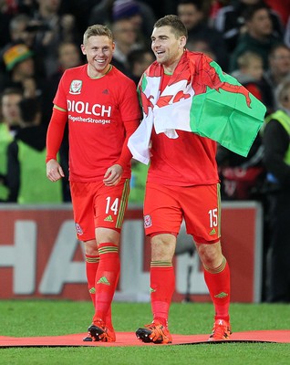 131015 - Wales v Andorra - UEFA European Championship Qualifiers - Simon Church and Sam Vokes of Wales