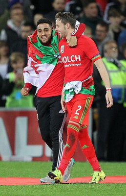 131015 - Wales v Andorra - UEFA European Championship Qualifiers - Neil Taylor and Chris Gunter of Wales