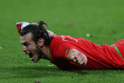 131015 - Wales v Andorra, UEFA European Championship Qualifier - Gareth Bale of Wales celebrates at the end of the match