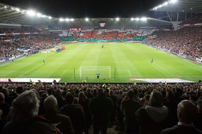 131015 - Wales v Andorra, UEFA European Championship Qualifier - Wales fans fly the flag during the national anthems
