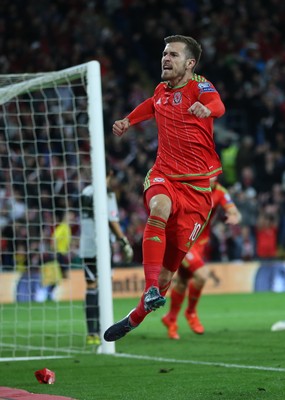131015 - Wales v Andorra, UEFA European Championship Qualifier - Aaron Ramsey of Wales celebrates after scoring goal