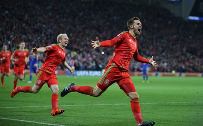 131015 - Wales v Andorra, UEFA European Championship Qualifier - Aaron Ramsey of Wales celebrates after scoring goal