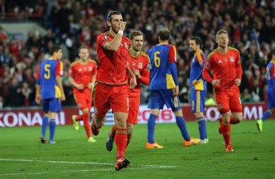 131015 - Wales v Andorra, UEFA European Championship Qualifier - Gareth Bale of Wales celebrates after scoring the second goal