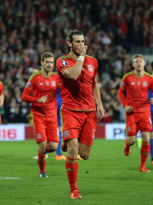 131015 - Wales v Andorra, UEFA European Championship Qualifier - Gareth Bale of Wales celebrates after scoring the second goal