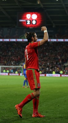 131015 - Wales v Andorra, UEFA European Championship Qualifier - Gareth Bale of Wales celebrates after scoring the second goal