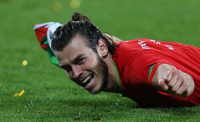 131015 - Wales v Andorra, UEFA European Championship Qualifier - Gareth Bale of Wales celebrates at the end of the match