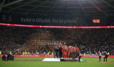 131015 - Wales v Andorra, UEFA European Championship Qualifier - Wales players and staff celebrate at the end of the match