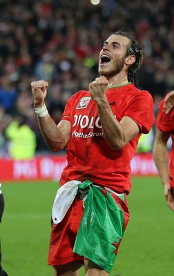 131015 - Wales v Andorra, UEFA European Championship Qualifier - Gareth Bale of Wales celebrates at the end of the match
