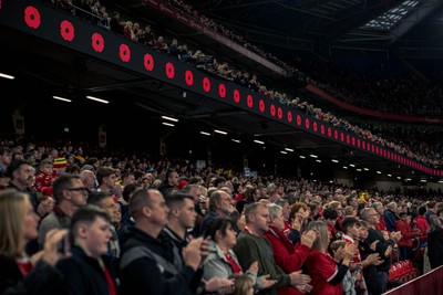 091125 - Wales v Argentina - Quilter Nations Series - Fans pay their respects during the minutes silence to mark Remembrance Sunday 