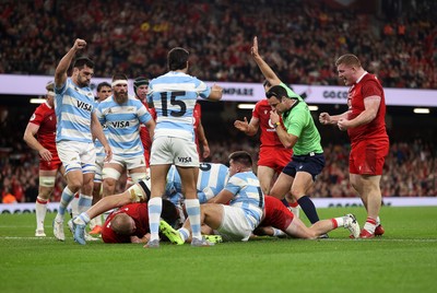 091125 - Wales v Argentina - Quilter Nations Series - Dewi Lake of Wales gets over the line to score a try