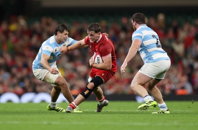 091125 - Wales v Argentina - Quilter Nations Series - Tomos Williams of Wales is challenged by Simon Cruz Benitez of Argentina 