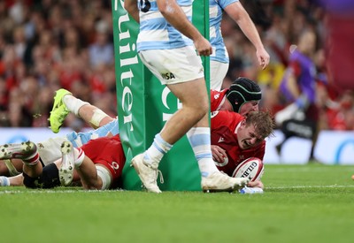 091125 - Wales v Argentina - Quilter Nations Series - Jac Morgan of Wales scores a try