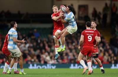 091125 - Wales v Argentina - Quilter Nations Series - Blair Murray of Wales and Santiago Carreras of Argentina go up for the ball