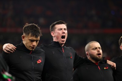 091125 - Wales v Argentina - Quilter Nations Series - Adam Beard of Wales sings the anthem