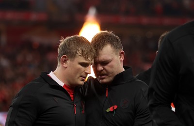 091125 - Wales v Argentina - Quilter Nations Series - Jac Morgan and Dewi Lake of Wales at the end of the anthem