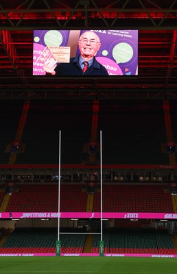 091125 - Wales v Argentina, Quilter Nations Series - Stadium screen tribute to Gwilym Roberts