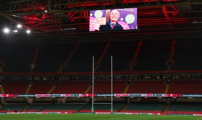 091125 - Wales v Argentina, Quilter Nations Series - Stadium screen tribute to Gwilym Roberts