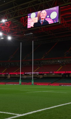 091125 - Wales v Argentina, Quilter Nations Series - Stadium screen tribute to Gwilym Roberts