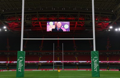 091125 - Wales v Argentina, Quilter Nations Series - Stadium screen tribute to Gwilym Roberts