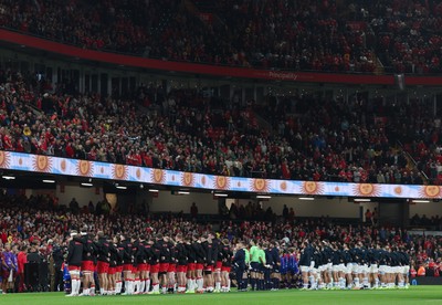 091125 - Wales v Argentina, Quilter Nations Series - The teams line up for the national anthems