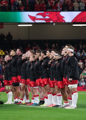 091125 - Wales v Argentina, Quilter Nations Series - The Wales team line up for the anthems