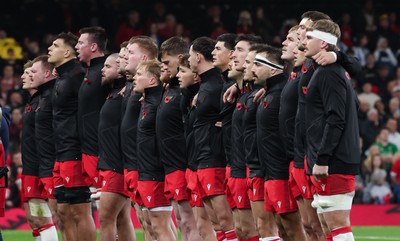 091125 - Wales v Argentina, Quilter Nations Series - The Wales team line up for the anthems