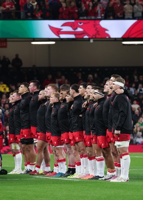 091125 - Wales v Argentina, Quilter Nations Series - The Wales team line up for the anthems