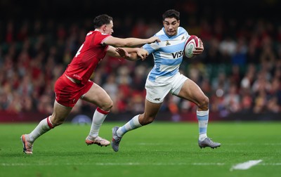091125 - Wales v Argentina, Quilter Nations Series - Santiago Carreras of Argentina is tackled by Tom Rogers of Wales