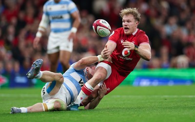 091125 - Wales v Argentina, Quilter Nations Series - Blair Murray of Wales offloads as he is tackled