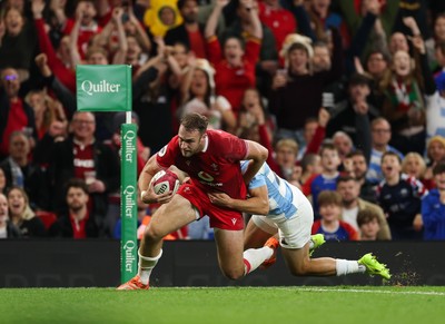 091125 - Wales v Argentina, Quilter Nations Series - Max Llewellyn of Wales crosses the line only for the try to be ruled out