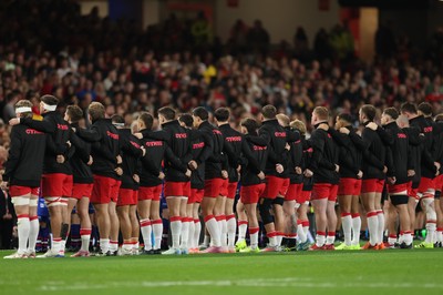 091125 - Wales v Argentina, Quilter Nations Series - The Wales team lineup for the anthems