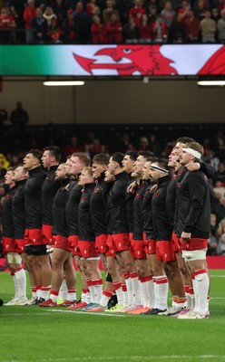 091125 - Wales v Argentina, Quilter Nations Series - The Wales team lineup for the anthems