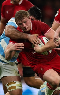 091125 - Wales v Argentina, Quilter Nations Series - Jac Morgan of Wales powers over to score try