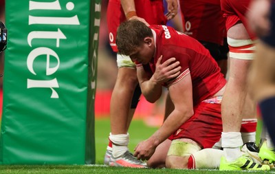 091125 - Wales v Argentina, Quilter Nations Series - Jac Morgan of Wales holds his shoulder after being injured while scoring a try