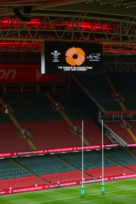 091125 - Wales v Argentina - Quilter Nations Series - General view inside Principality Stadium before the match showing Remembrance Day poppy on big screen