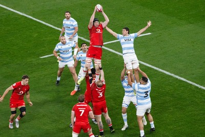 091125 - Wales v Argentina - Quilter Nations Series - Adam Beard of Wales wins a lineout