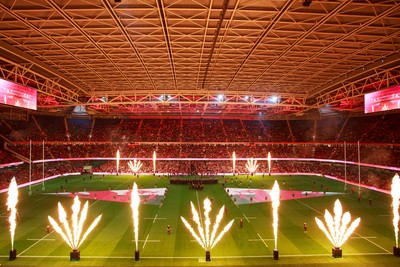 091125 - Wales v Argentina - Quilter Nations Series - General view inside Principality Stadium of pyrotechnics before the match as the teams run out