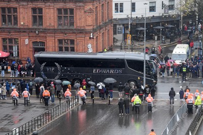 091125 - Wales v Argentina - Quilter Nations Series - The Argentina team bus drives down Westgate street in Cardiff ahead of the match