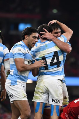 091125 - Wales v Argentina - Quilter Nations Series - Bautista Delguy of Argentina celebrates scoring a try with team mates