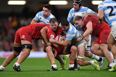 091125 - Wales v Argentina - Quilter Nations Series - Olly Cracknell of Wales is challenged by Juan Cruz Mallia of Argentina